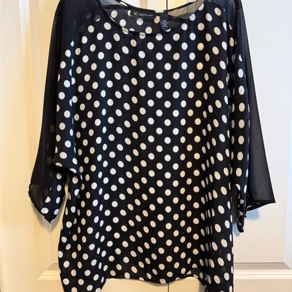 INC International Concepts Black and White Polka Dot Blouse
